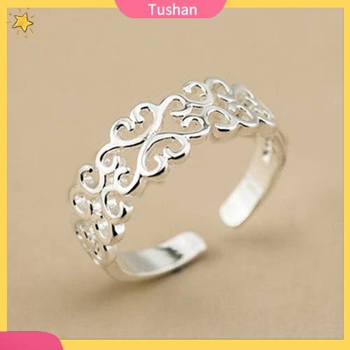 Nhẫn Hở Mạ Bạc Hình Trái Tim Rỗng Có Thể Điều Chỉnh Kích Cỡ