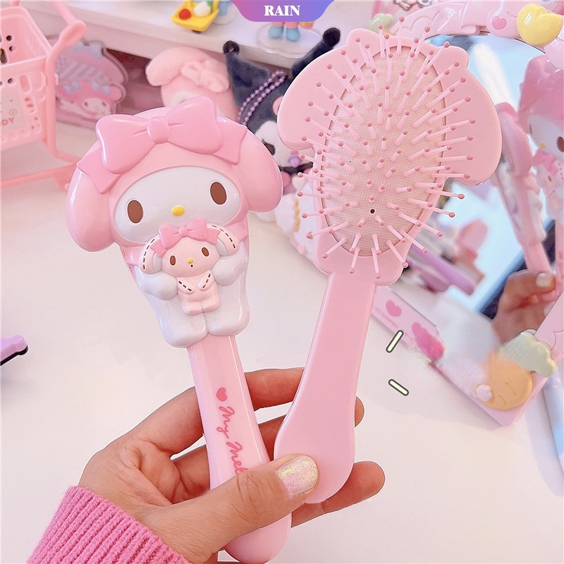 SANRIO Lược Chải Tóc Massage Có Gương Cầm Tay Họa Tiết Hoạt Hình 3D Dễ Thương Cho Bé Gái