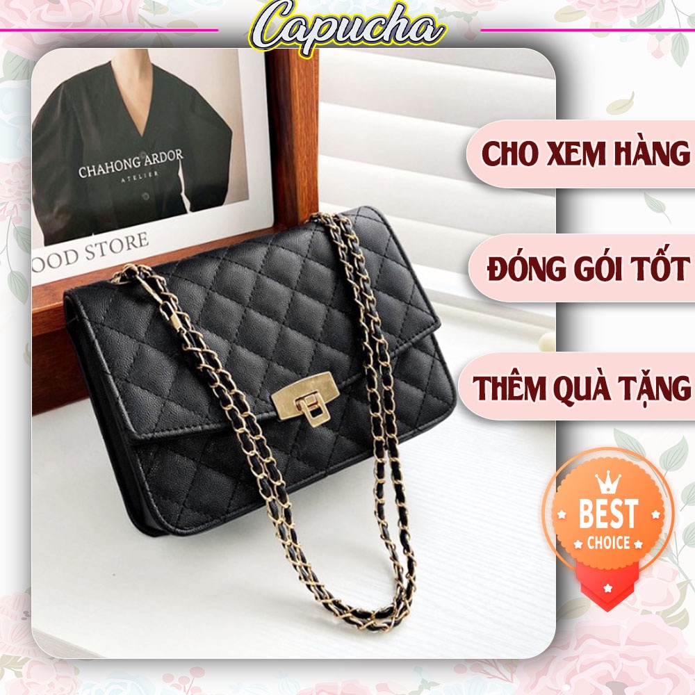 Túi xách nữ đeo chéo trần chỉ trám size 25 chất da mềm mịn có khóa Capucha T29