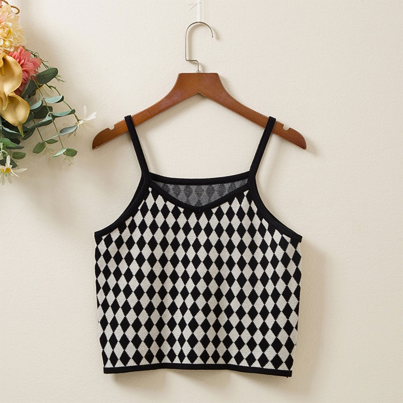 Áo Dệt Kim Hai Dây Cổ Chữ V Họa Tiết Kim Cương Thời Trang Cho Nữ