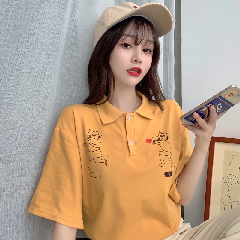 Áo Nữ Form Rộng, Áo Thun Polo Nữ Có Cổ Trụ Đẹp Chất Cotton Form Unisex In Cặp Đôi Chú Thỏ Hóm Hỉnh Cutee TTQ0092