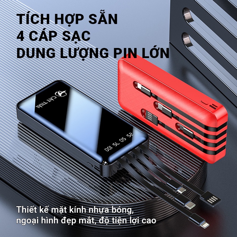 Pin sạc dự phòng Cát Thái YM-290S 20000mAh tích hợp sẵn 4 cáp sạc Micro/Type-C/Lightning/USB hỗ trợ sạc nhanh 2A