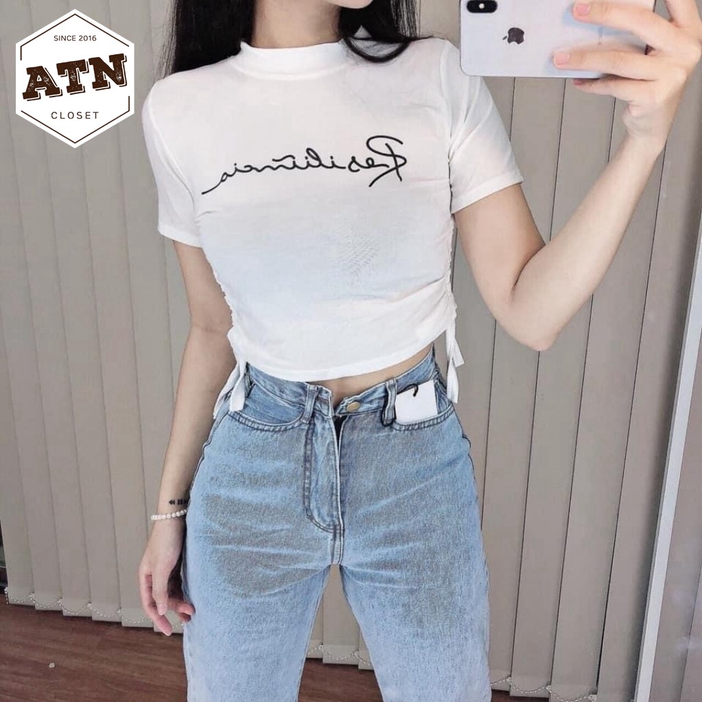 Áo Kiểu Croptop Rút Dây Hai Bên Tay Ngắn Chất Borip Dày Dặn Mềm Mại Co Giản Mạnh