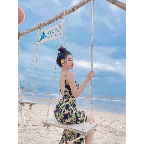 Maxi khoét eo xẻ thun 2cm Yoona