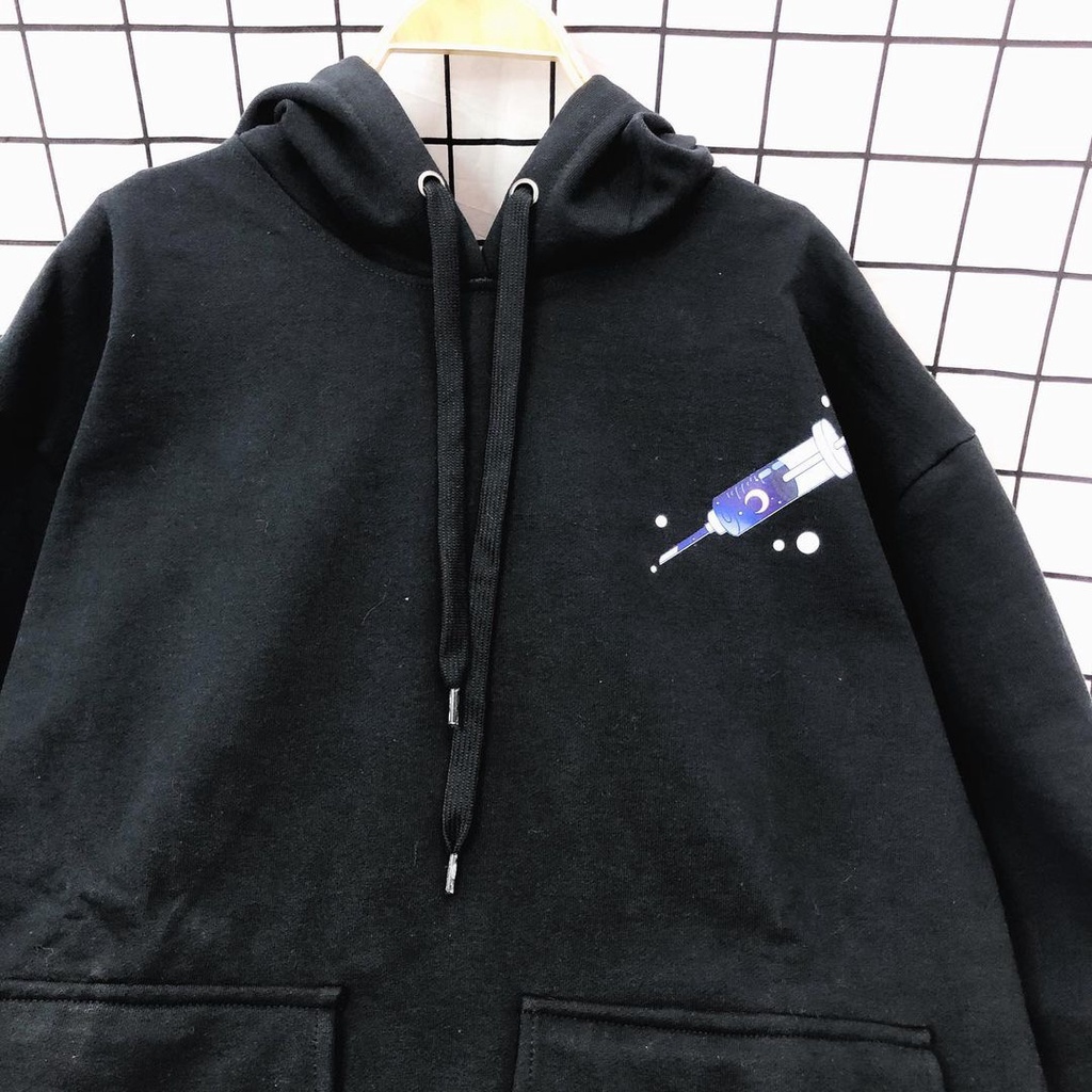Áo Hoodie thêu hình MEANSTORE nỉ lót bông có mũ oversize unisex nam nữ form rộng phong cách Hàn Quốc - hình in tiêm