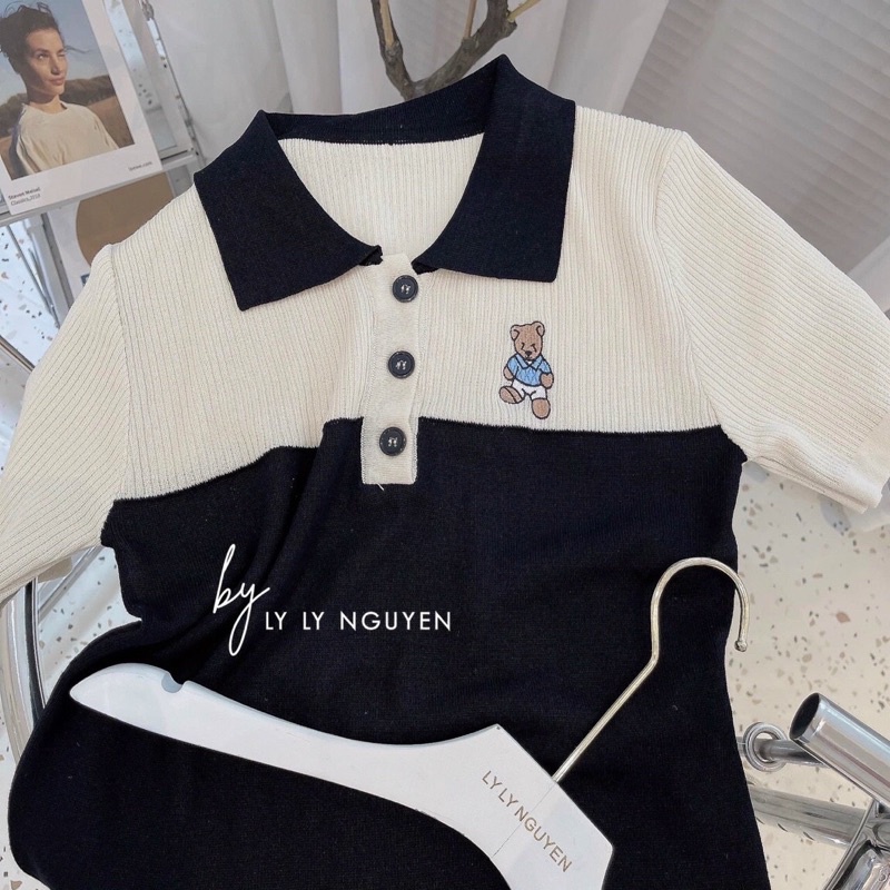 đầm borip phối màu kiểu cổ trụ ngắn tay hơi ôm