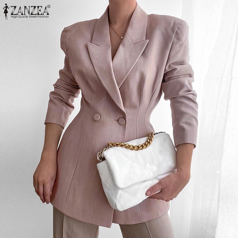 Áo khoác blazer ZANZEA tay dài cổ lật phối nút ôm eo thời trang công sở dành cho nữ