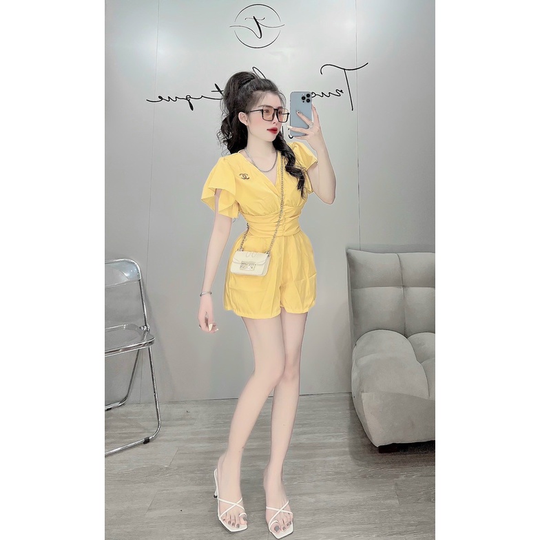 Sét áo croptop tay bèo  phối quần short chất lụa freesize dưới 55kg- ringu shop