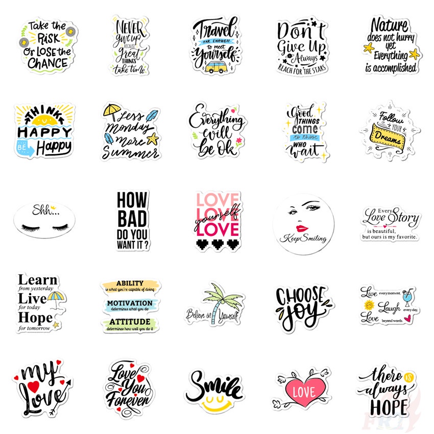 ❉ Set 04 Sticker Chữ Tiếng Anh Cổ Điển Chất Lượng ❉ Bộ 50 Sticker Chống Thấm Nước Họa Tiết Doodle Hợp Thời Trang