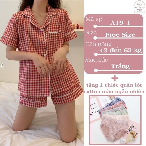 [ Qùa tặng dây cột tóc ] Pyjama nữ hàn quốc caro ngắn tay giá rẻ bộ mặc nhà nữ mùa hè chất liệu kate thái cao cấp bộ ngủ | BigBuy360 - bigbuy360.vn