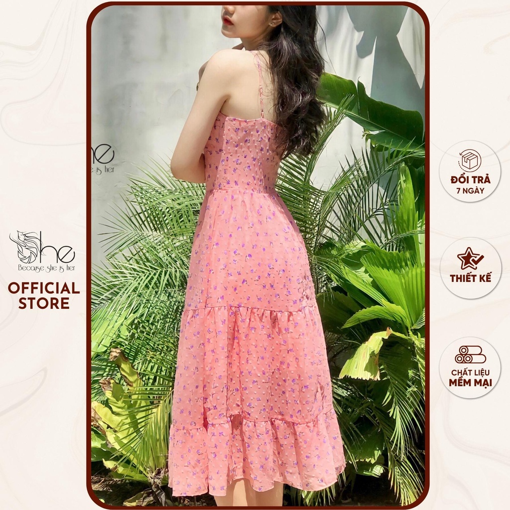 Đầm nữ maxi 2 dây She, váy 2 dây hoa voan đi biển siêu xinh cho nữ SDX117