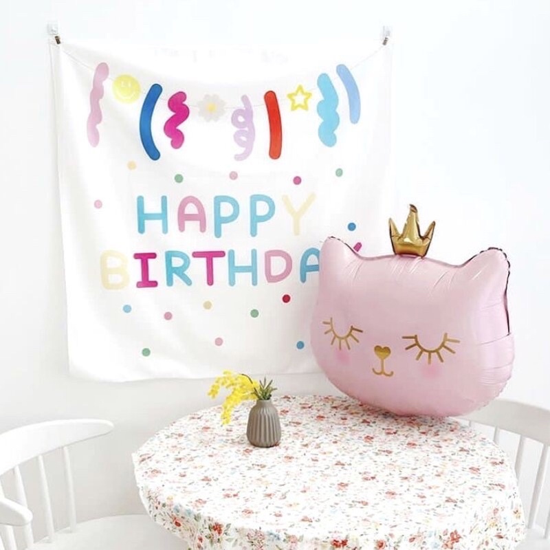 (Size đại) Bóng mèo vương miện 3D trang trí sinh nhật, thôi nôi, Happy Birthday