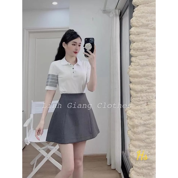 Áo PoLo Cổ Bẻ Sọc 4 Vạch Cánh Tay Nam Nữ Unisex - đen + trắng, phông Cotton mềm mịn mùa Hè Hottrend 2022