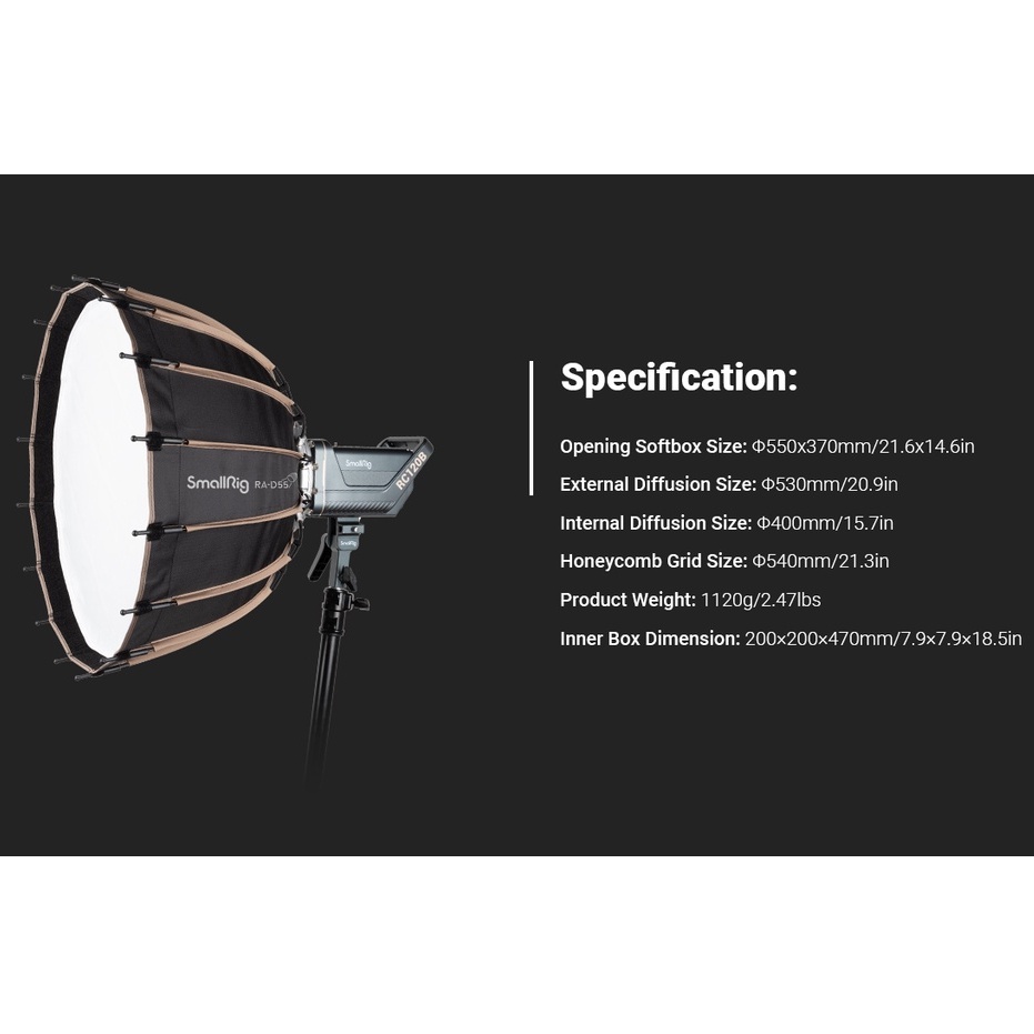 SmallRig RA-D55 Parabolic Softbox 3585 - Lồng Tản Sáng 55cm Dành Cho Đèn SmallRig RC120D/RC120B/RC220D/RC220B