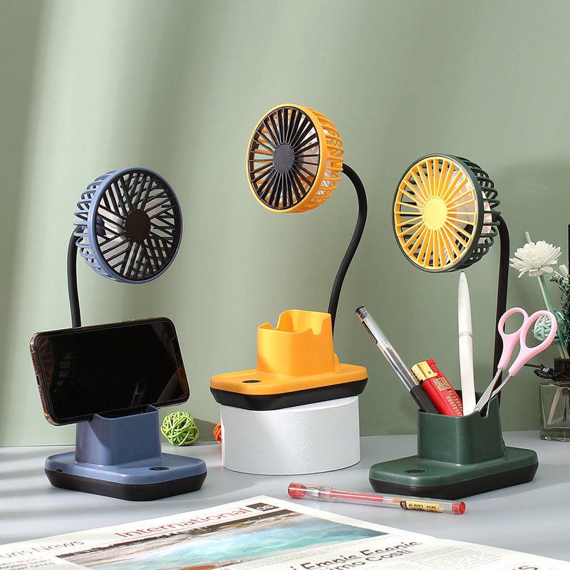 Quạt Tích Điện Mini Để Bàn 3 In 1 Có Hộp Đựng Bút và Kệ Để Điện Thoại Vô Cùng Tiện Lợi