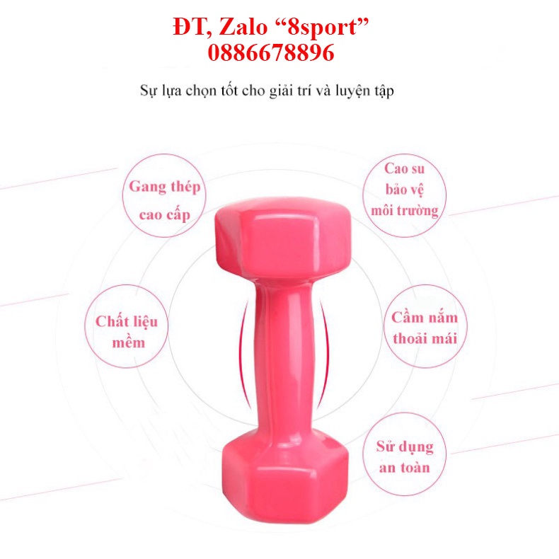 Tạ tay 3kg bọc cao su tự nhiên cao cấp, an toàn, tạ lõi gang đặc, thể dục, thể thao, gym, yoga, 8sport