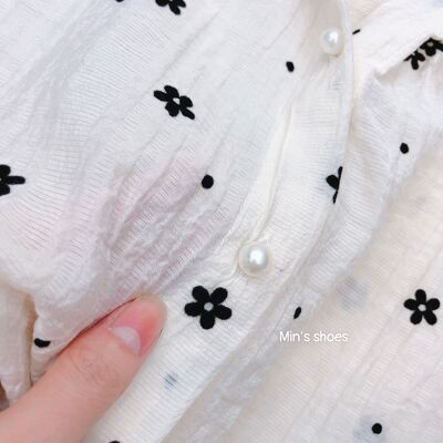Min's Shoes - Áo Sơ Mi Nữ Hàng Thiết Kế Nơ Cổ Chấm Bi Hoa 3D Vân Nổi Áo 427