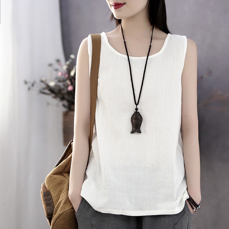 Áo vải lanh không tay thời trang phong cách Hàn Quốc size M-XL | BigBuy360 - bigbuy360.vn