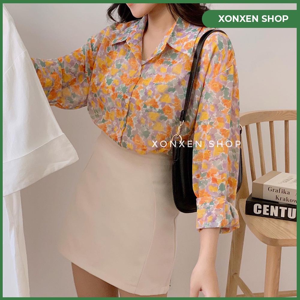 Áo sơ mi dài tay nữ XONXEN SHOP QUY NHƠN, áo sơ mi chất vải voan mềm freesize mã 9070