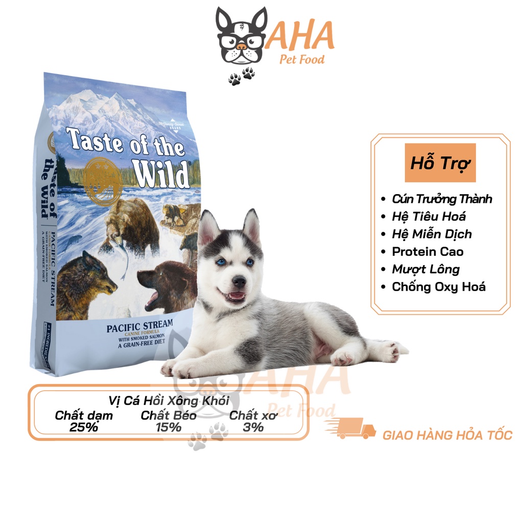 Thức Ăn Cho Chó Husky Taste Of The Wild Bao 2kg - Pacific Stream Thức Ăn Cho Chó, Vị Cá Hồi Xông Khói, Rau Củ Quả