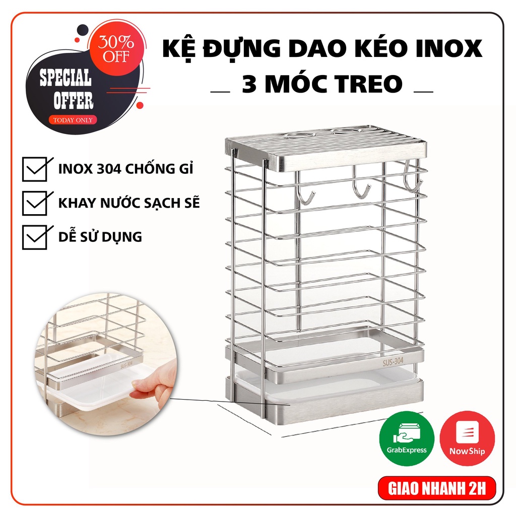 [ kèm 3 MÓC TREO] Kệ dao kéo CÓ KHAY HỨNG NƯỚC, chống rỉ chắc chắn