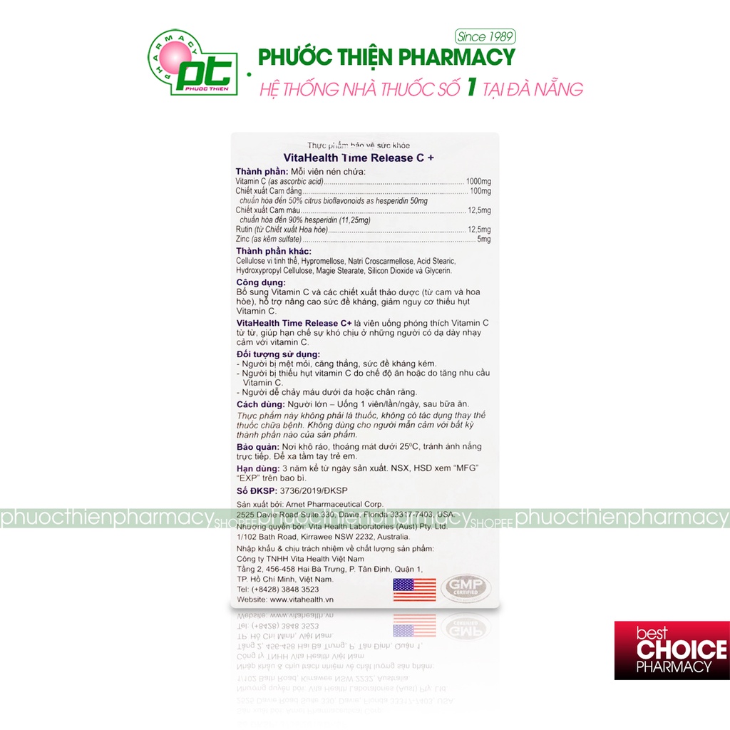 Viên uống bổ sung vitamin C 1000mg giúp tăng đề kháng Vitahealth Time Release C 1000 lọ 30 Viên