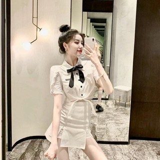 Set chân váy cá tính + áo tay bồng buộc dây ulzzang