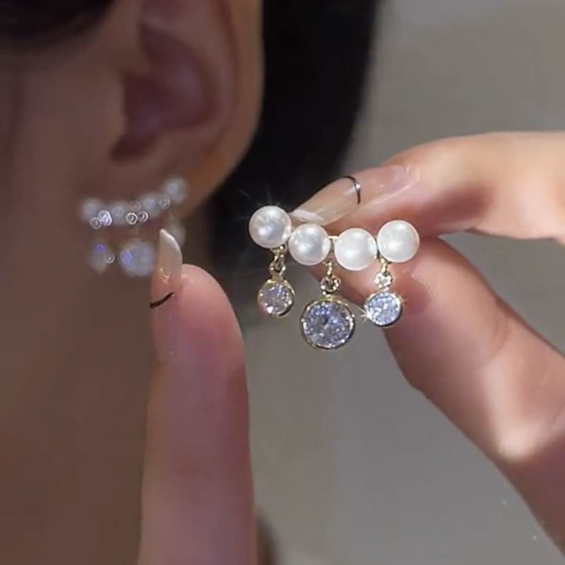 Bông tai ETRENDY dạng kẹp đính ngọc trai và đá zircon phong cách Hàn Quốc thời trang tinh tế cho nữ