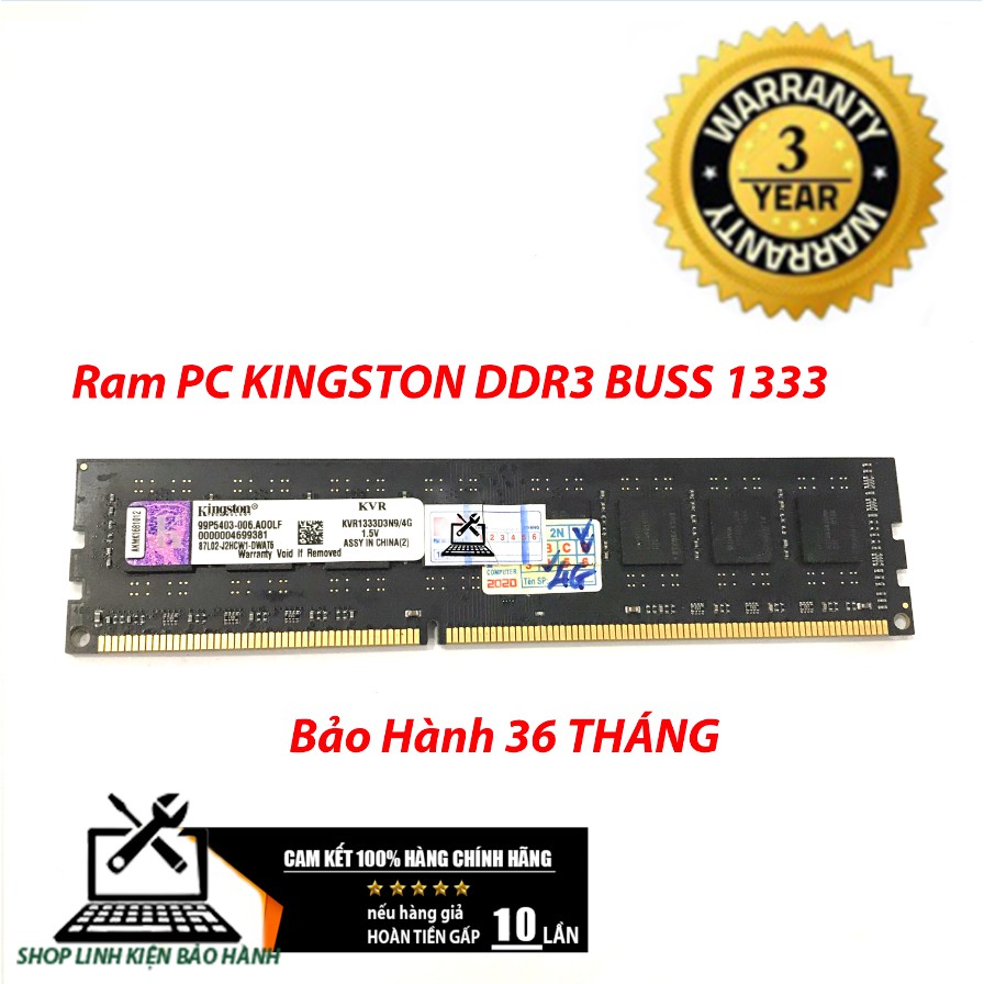 Ram PC Kingston DDR3 4Gb, 8Gb Bus 1333 và 1600 bảo hành 36 tháng