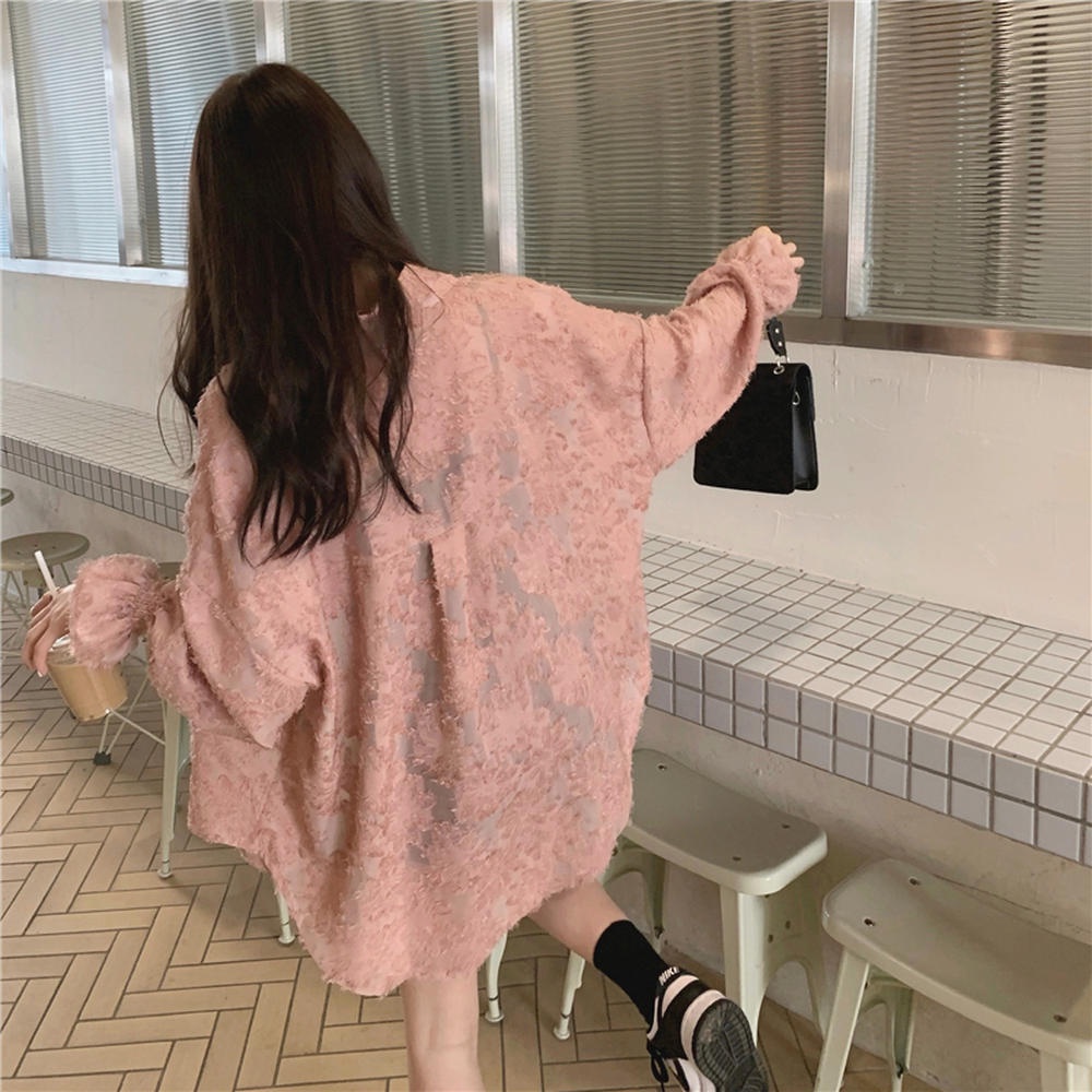 Áo Sơ Mi Tay Dài Dáng Rộng Phối Ren Thời Trang Mới 50454