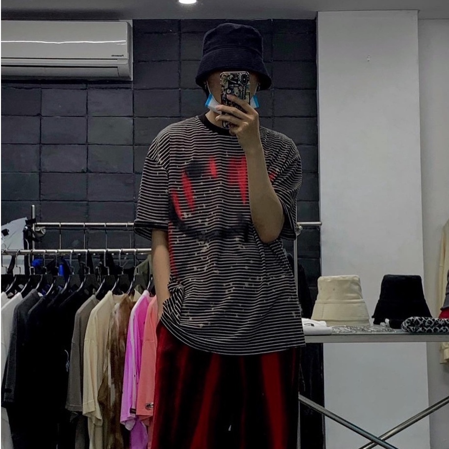 Áo phông ngắn tay kẻ ngang form rộng Unisex T61