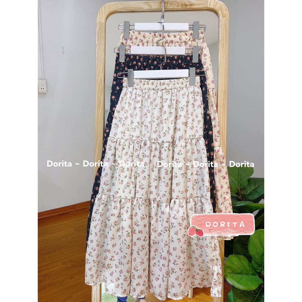 Chân váy hoa nhí vintage 3 tầng - Chân váy hoa vintage 2 lớp Quảng Châu - Dorita Boutique
