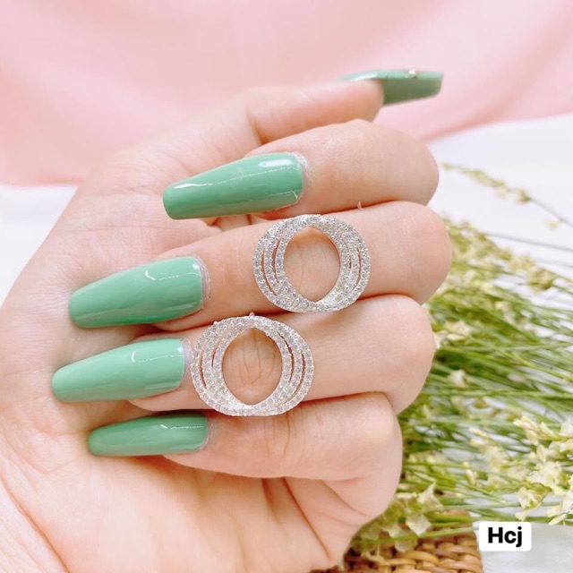 Bông tai nữ bạc ta - Dáng tròn đính đá sáng đẹp - THJ SILVER