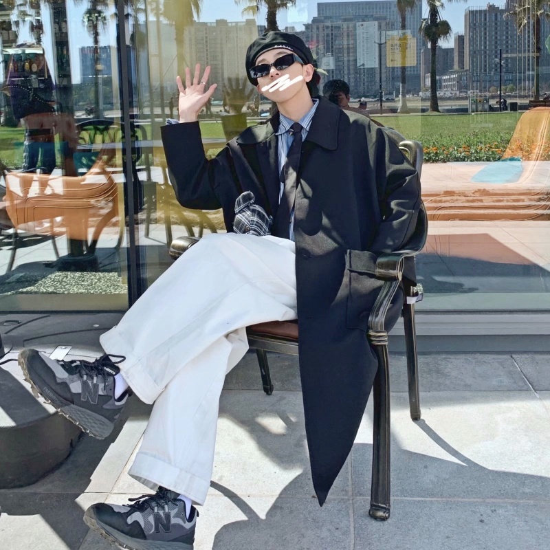 Áo khoác vest dáng dài màu trơn thoải mái phong cách mùa thu thanh lịch dành cho nam