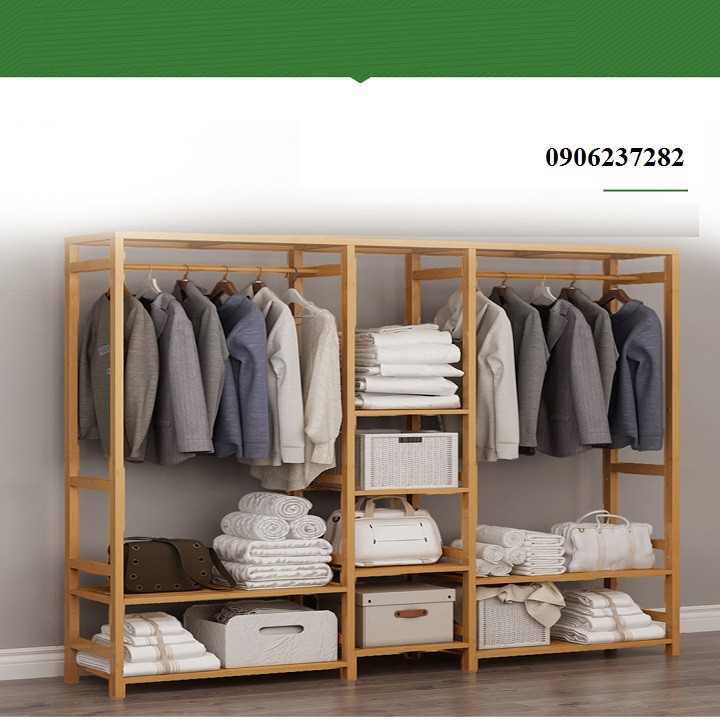 Tủ quần áo trống khung tre mẫu lớn 149x30x165 treo quần áo gia đình