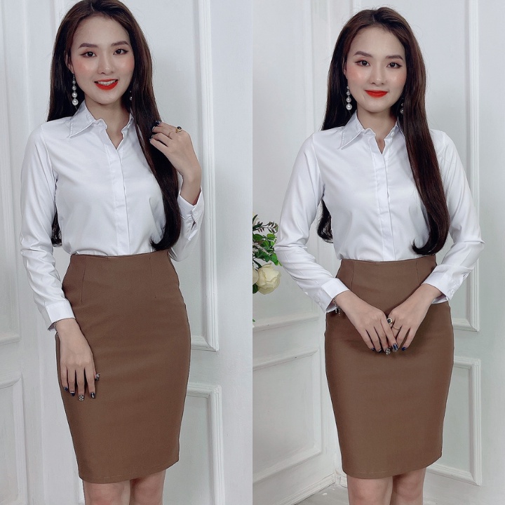 Chân Váy Bút Chì Công Sở Cao Cấp  MOLA  Màu Be Lưng Cao Dáng Ngắn  Dài Váy 55cm MCV201