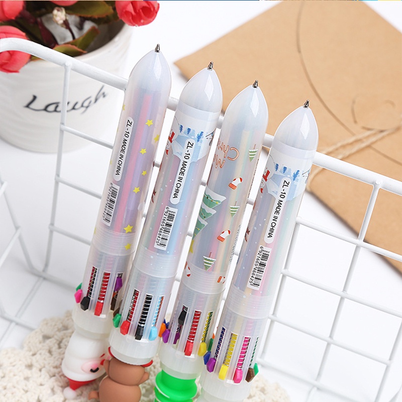 Bút Bi 10 Trong 1 10 Màu Ngòi 0.5mm in Hình Tuần Lộc Giáng Sinh Dễ Thương