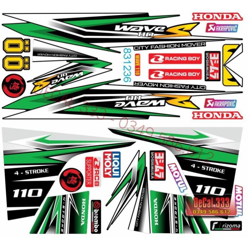 Tem Rời WAVE ALPHA 110 Mẫu Chữ S XANH LÁ TRẮNG 831236 (Tem 3 Lớp Chống Phai Màu)