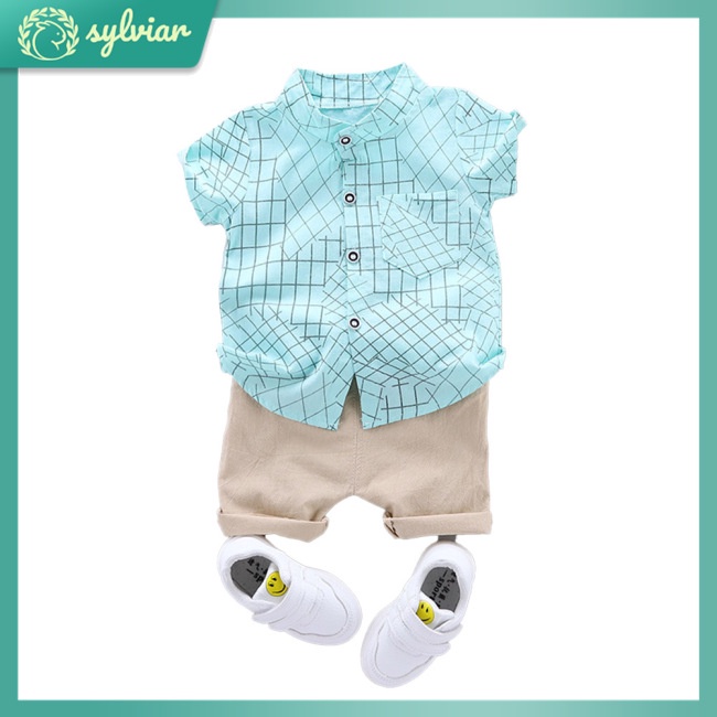 Set Đồ Mùa Hè 2 Món Gồm Áo Sơ Mi Tay Cộc In Họa Tiết + Quần Ngắn Cho Bé 1-5 Tuổi