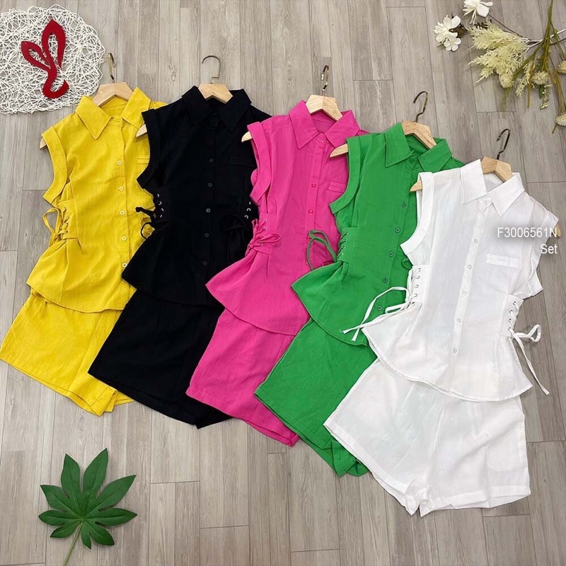 Set áo croptop kéo khóa kèm quần short