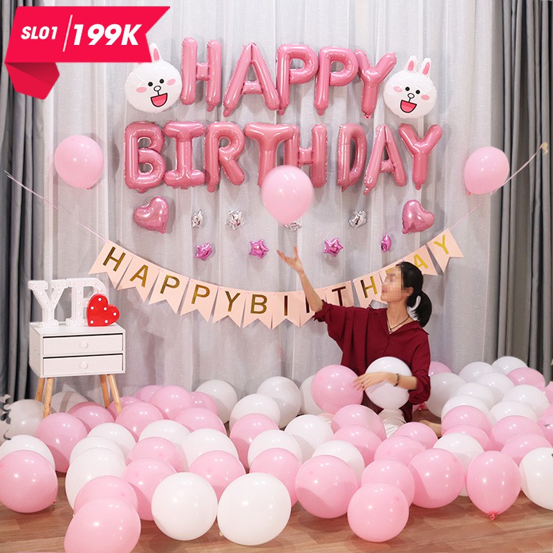 Set Bóng Trang Trí Sinh Nhật Chủ Đề Màu Hồng