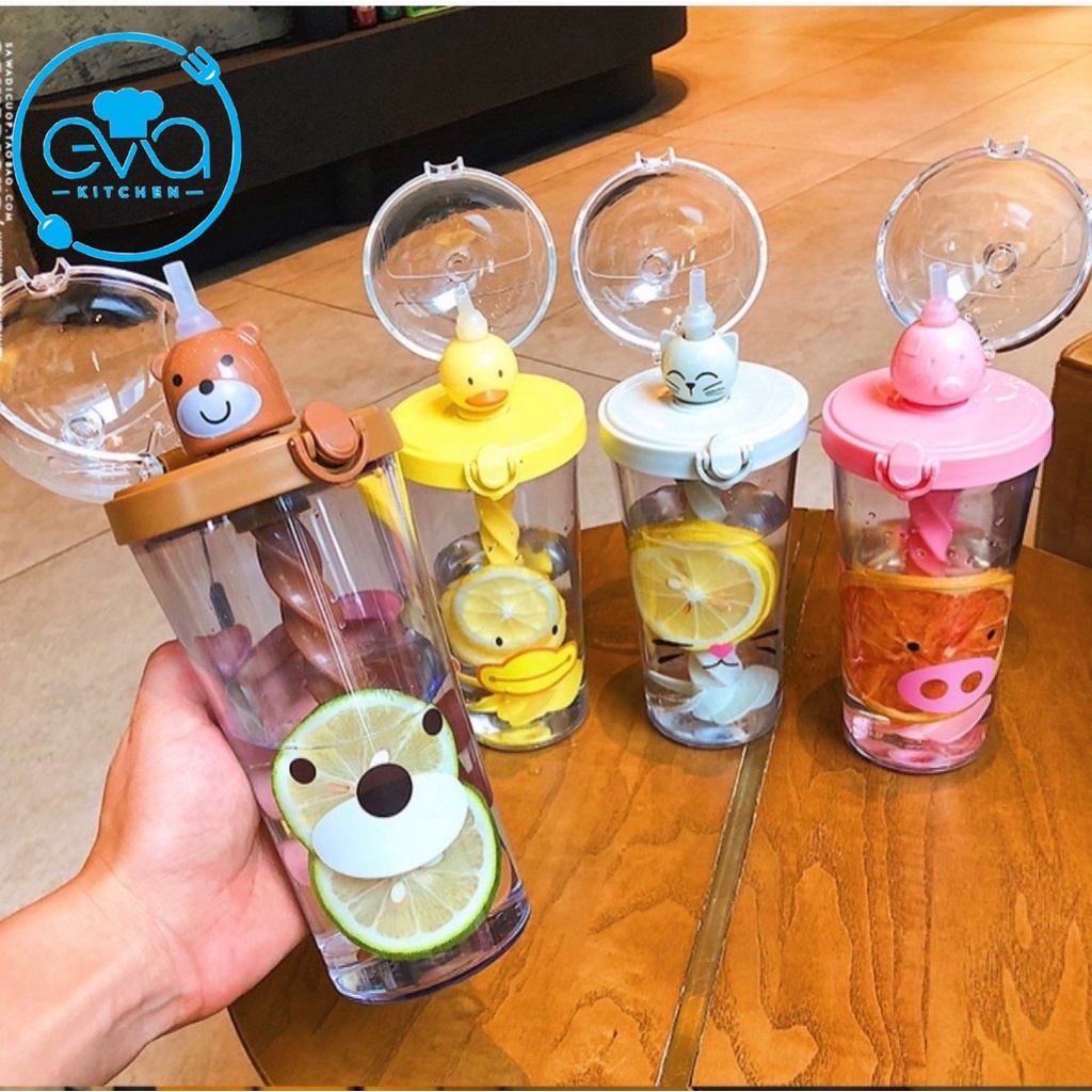 Ly Cốc Tự Khuấy Có Nắp Đậy Và Ống Hút Hoạ Tiết Đáng Yêu Và Tiện Lợi Không Cần Dùng Pin M3496