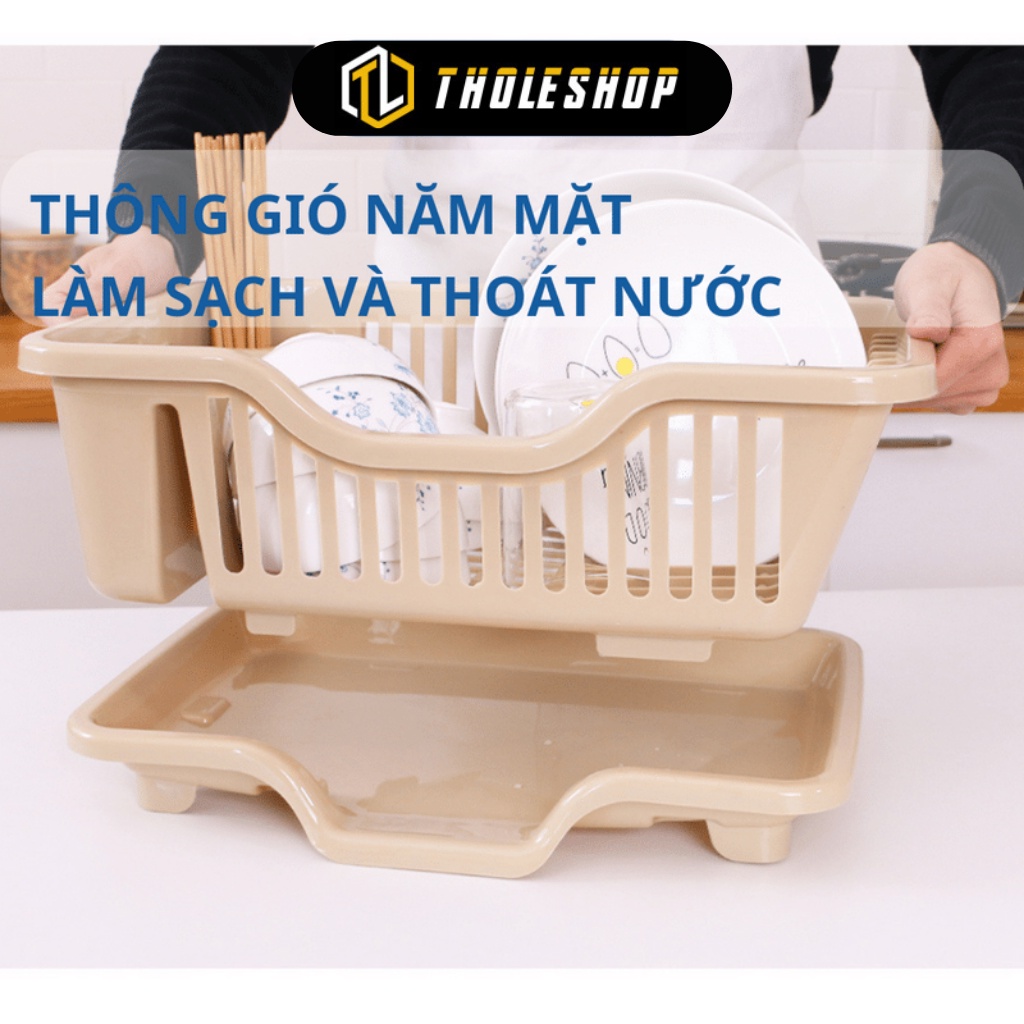 Kệ Úp Chén - Rổ Úp Bát Dĩa Có Ống Đựng Đũa Muỗng Kèm Khay Hứng Nước Tiện Lợi 1073