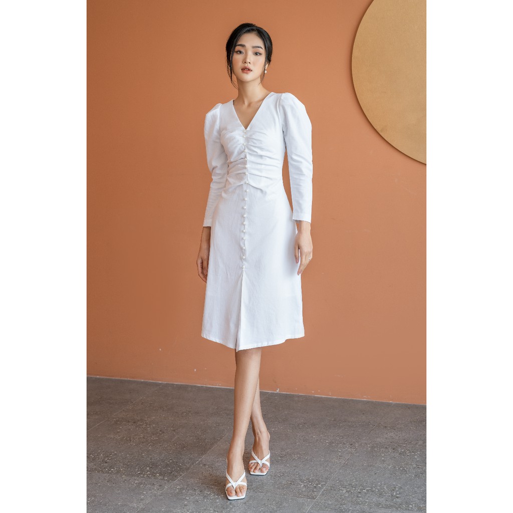 Váy nữ đỏ dáng xòe dài tay nhún ngực siêu xinh mặc đi tiệc và đám cưới | BigBuy360 - bigbuy360.vn