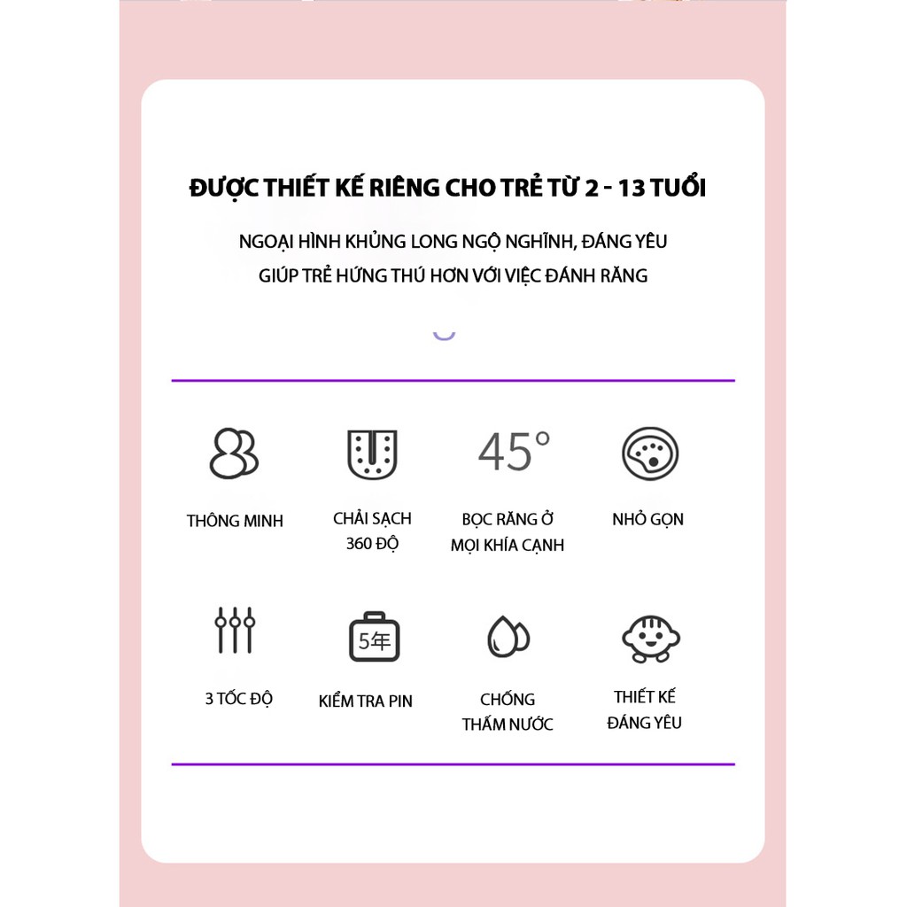 Bàn chải đánh răng chữ U- dành cho bé từ 2-13 tuổi với 3 tốc độ điều khiển – Chải sạch 360º - Đánh bay mọi vết bẩn
