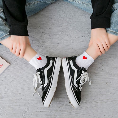 Tất nữ cổ cao ulzzang phong cách Hàn Quốc, vớ nữ cotton phối họa tiết siêu dễ thương
