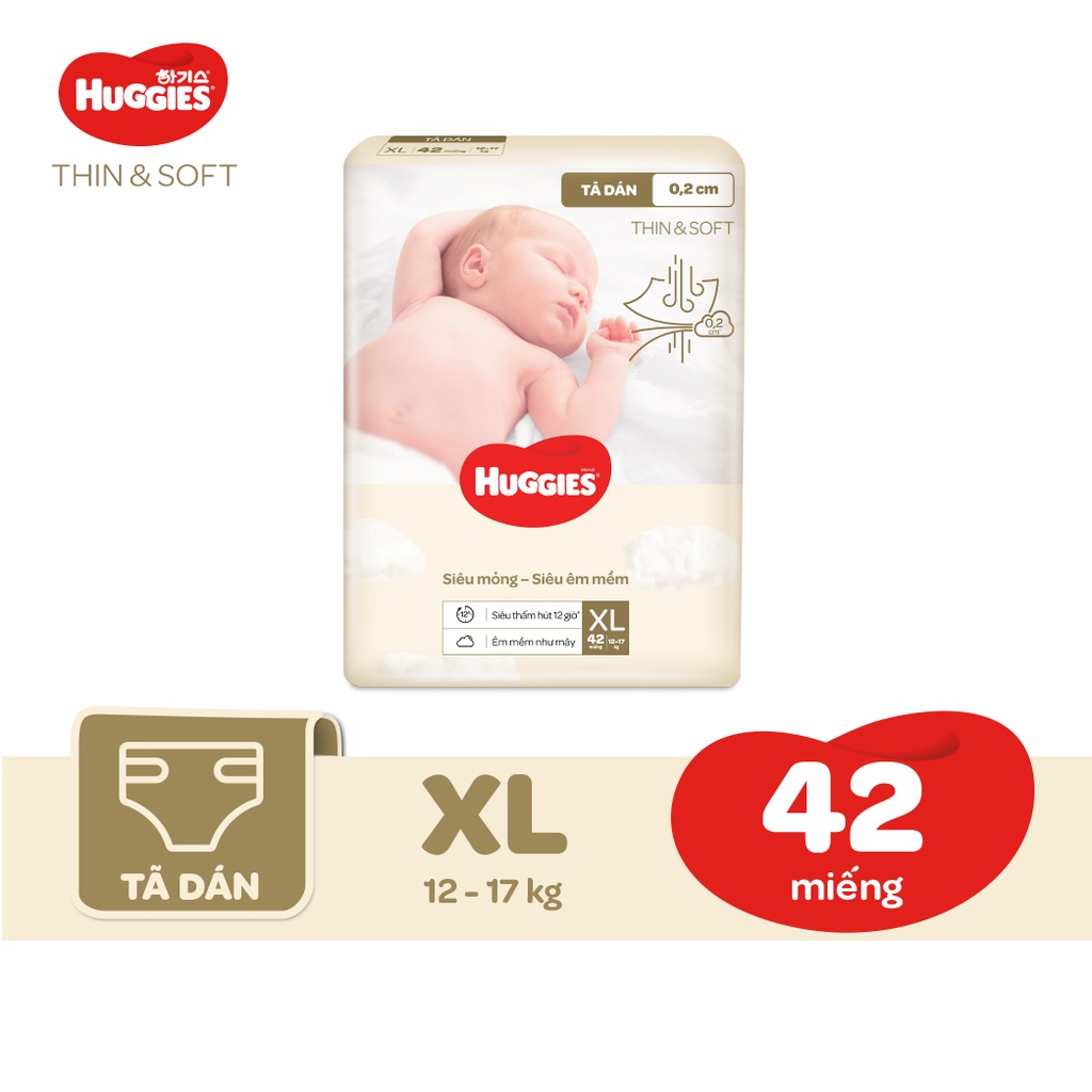 [Mã MKBHUGBU giảm 12% đơn từ 400K] Tã dán Hàn Quốc Huggies Thin &amp; Soft mỏng tàng hình size M54/L46/XL42