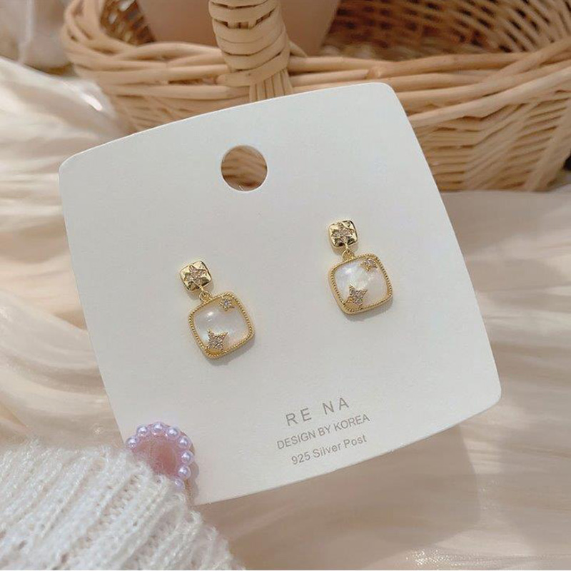 Hoa Tai Vàng Elegant Gold Earrings Stud Korea Crystal Star Dangle Earring for Women Lady Female Jewelry