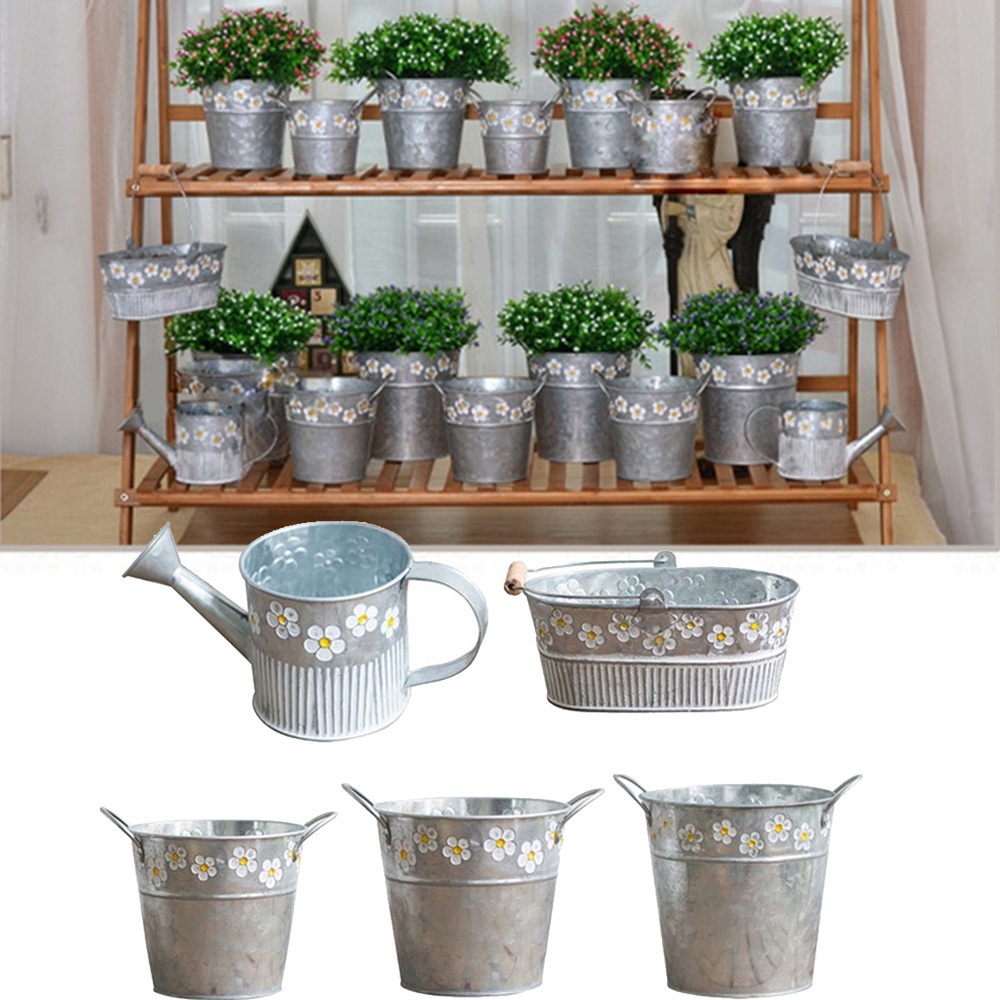 Chậu Hoa Bằng Sắt In Nổi Họa Tiết Phong Cách Vintage Dùng Trang Trí Nhà Cửa