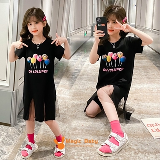 Đầm Thun Ngắn Tay In Hình Kẹo Que Dễ Thương Cho Bé Gái